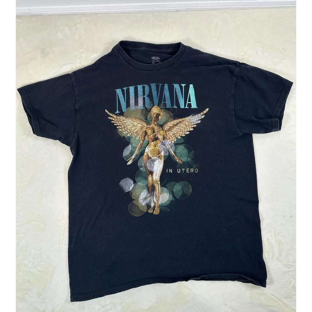 Small Nirvana In Utero Angel Graphic Band Tee Grunge Alt Concert Black - Picture 1 of 4
